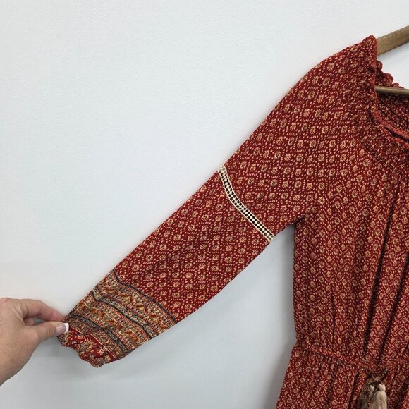 Boho Crochet Trim Off Shoulder Romper Rust Red Womens Size M Festival En Crème - Picture 5 of 12